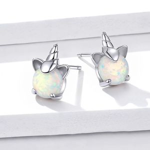 Beautiful opal and sterling silver unicorn earring